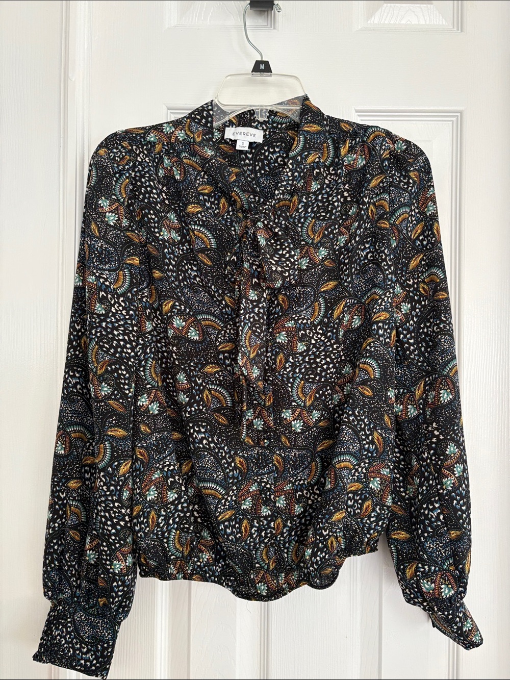 Evereve Blouse Charlie Tie Neck multicolored Paisley Elastic Womens Small top